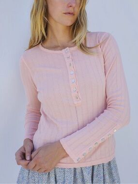 Emma RothKopf Henley Tee Pointelle Conch Pink Size Small